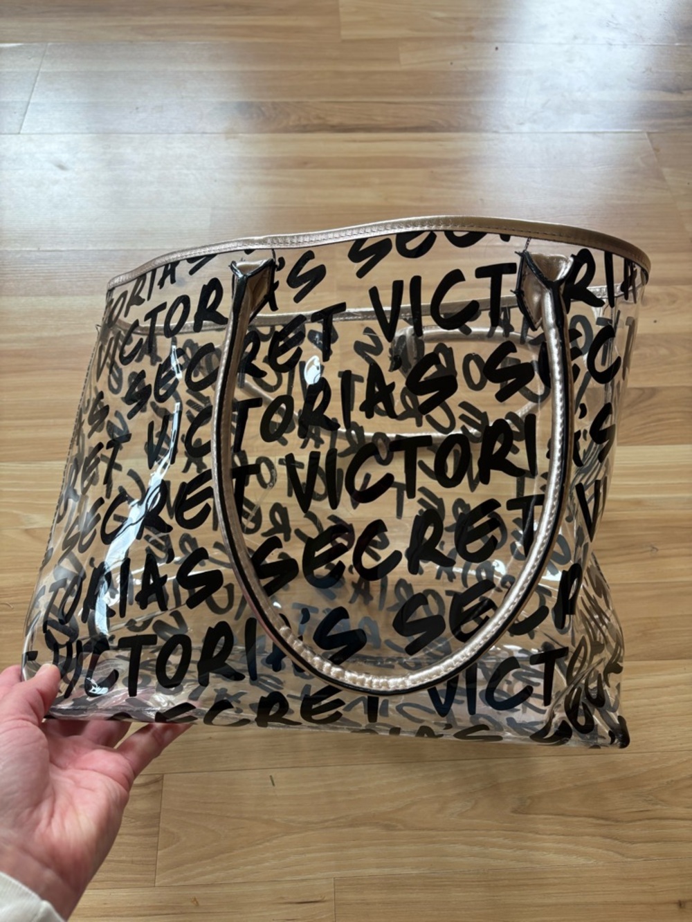 Victoria's Secret Clear Tote with Black Logo and Beige Trim - Picture 2 of 2